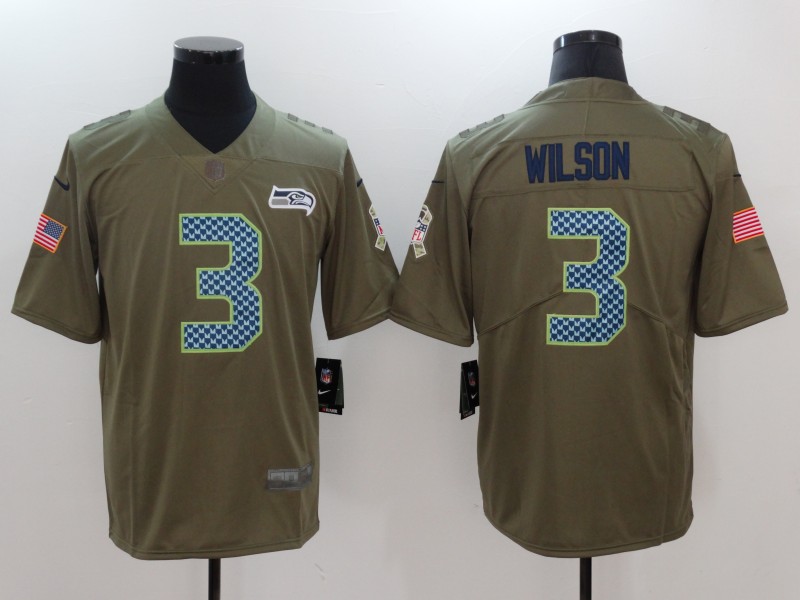 Men Seattle Seahawks #3 Wilson Nike Olive Salute To Service Limited NFL Jerseys->->NFL Jersey